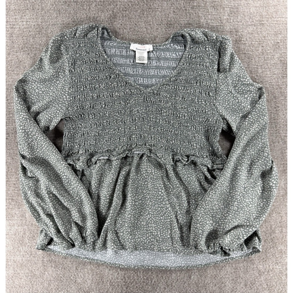 Urban‎ Romantics Smocked Peplum Blouse L Green Long Sleeve Boho Stretchy Top